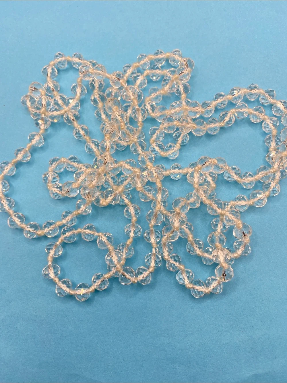 Faceted Glass Beads Long Necklace Over-The-Head Style 64”